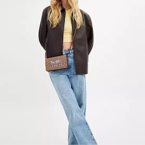 Coach Anna Foldover Clutch Crossbody Signature Canvas Horse And Carriage Print - Picture 14 of 16